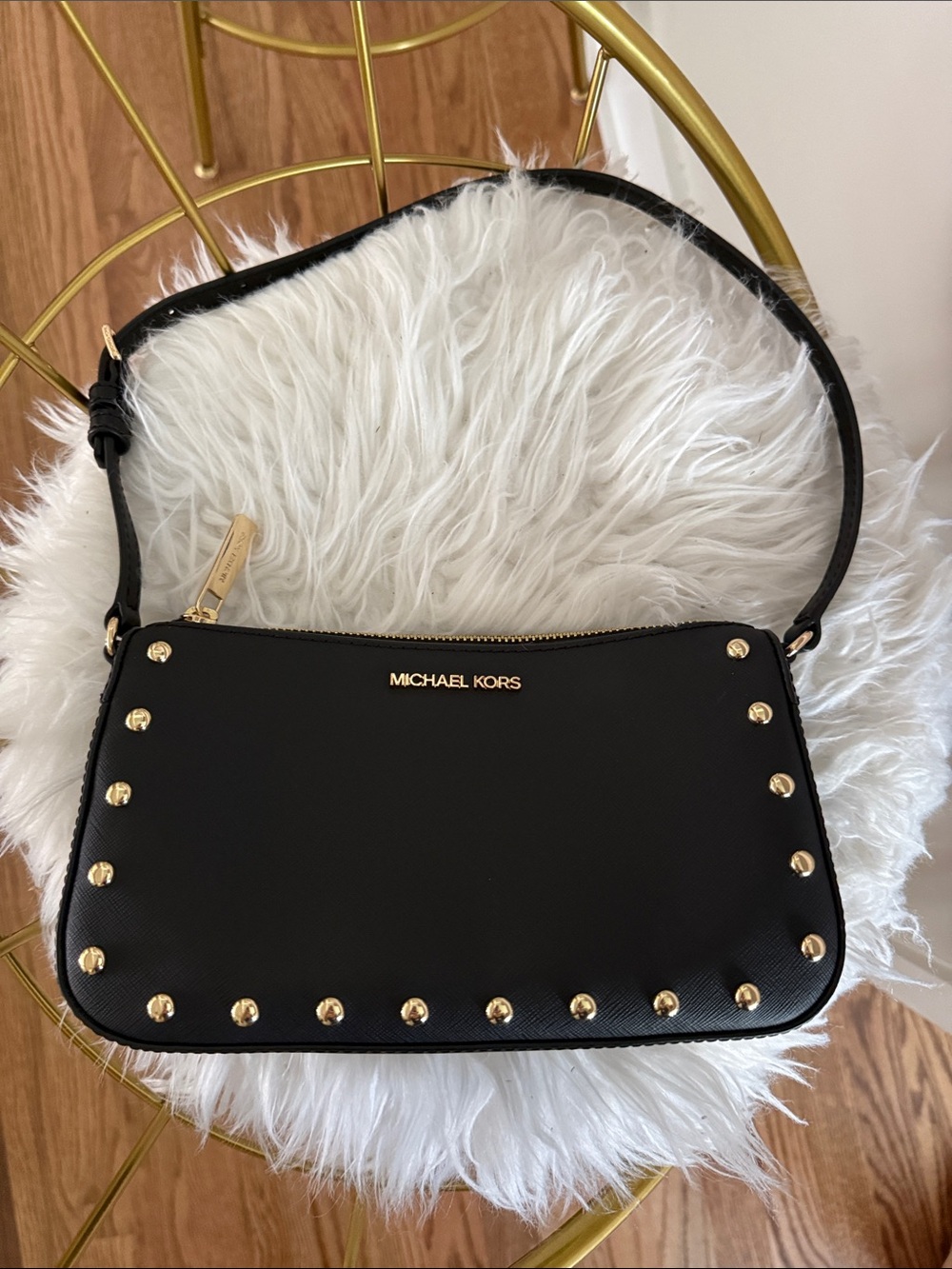 Michael Kors Black Shoulder Bag with Gold Studs